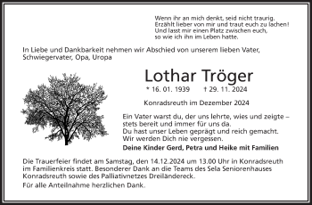 Traueranzeige von Lothar Tröger von Frankenpost