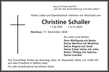 Traueranzeige von Christine Schaller von Frankenpost