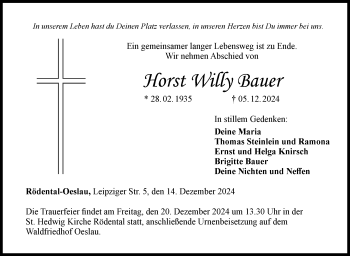 Traueranzeige von Horst Willy Bauer von Neue Presse Coburg