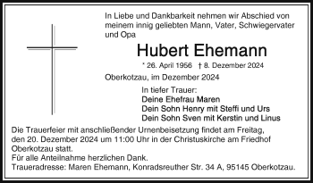 Traueranzeige von Hubert Ehemann von Frankenpost