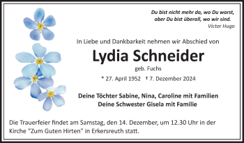 Traueranzeige von Lydia Schneider von Frankenpost