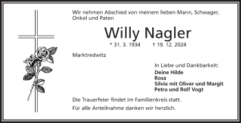 Traueranzeige von Willy Nagler von Frankenpost