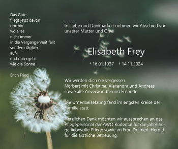 Traueranzeige von Elisabeth Frey von Neue Presse Coburg