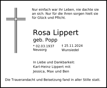 Traueranzeige von Rosa Lippert von Frankenpost