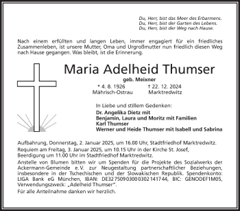 Traueranzeige von Maria Thumser von Frankenpost