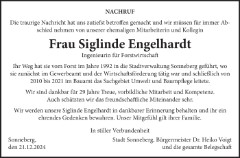 Traueranzeige von Siglinde Engelhardt von Südthüringer Presse