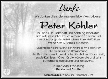 Traueranzeige von Peter Köhler von Südthüringer Presse