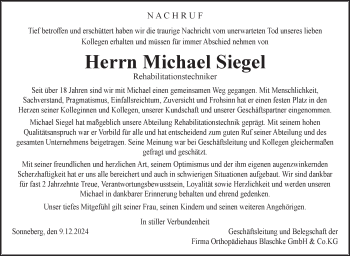 Traueranzeige von Michael Siegel von Südthüringer Presse