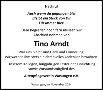 Traueranzeige von Tino Arndt von Südthüringer Presse