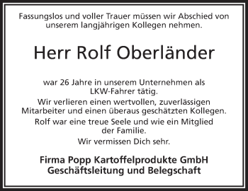 Traueranzeige von Rolf Oberländer von Frankenpost