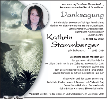 Traueranzeige von Kathrin Stammberger von Südthüringer Presse