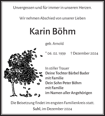 Traueranzeige von Karin Böhm von Südthüringer Presse