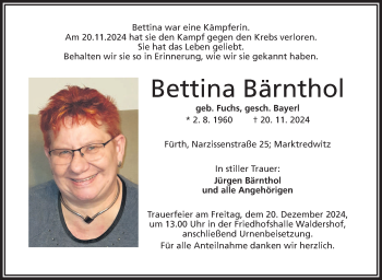 Traueranzeige von Bettina Bärnthol von Frankenpost