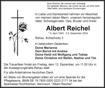 Traueranzeige von Albert Reichel von Frankenpost