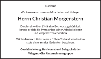 Traueranzeige von Christian Morgenstern von Südthüringer Presse