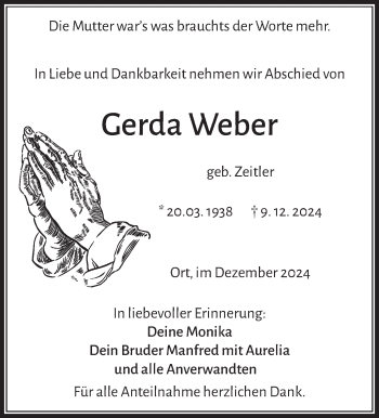 Traueranzeige von Gerda Weber von Frankenpost