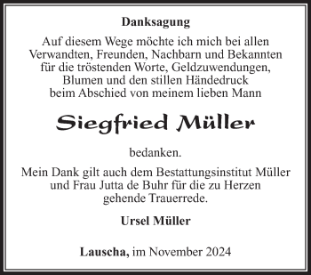 Traueranzeige von Siegfried Müller von Südthüringer Presse