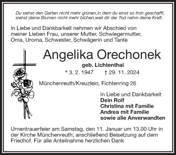 Traueranzeige von Angelika Orechonek von Frankenpost