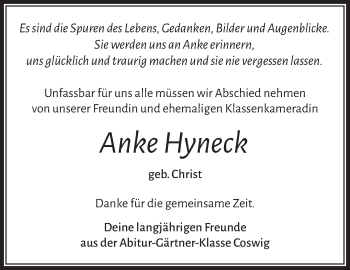 Traueranzeige von Anke Hyneck von Südthüringer Presse