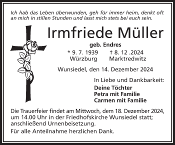 Traueranzeige von Irmfriede Müller von Frankenpost