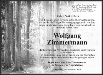 Traueranzeige von Wolfgang Zimmermann von Südthüringer Presse