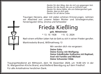 Traueranzeige von Frieda Kießling von Frankenpost