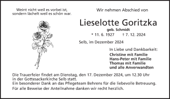 Traueranzeige von Lieselotte Goritzka von Frankenpost