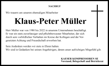 Traueranzeige von Klaus-Peter Müller von Neue Presse Coburg