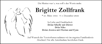 Traueranzeige von Brigitte Zollfank von Frankenpost