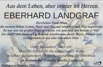 Traueranzeige von Eberhard Landgraf von Südthüringer Presse