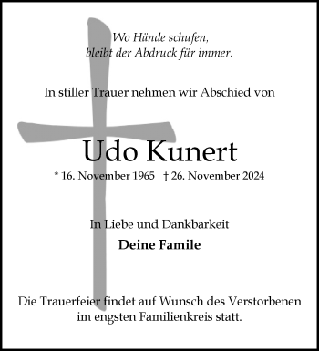 Traueranzeige von Udo Kunert von Frankenpost