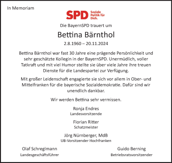 Traueranzeige von Bettina Bärnthol von Frankenpost