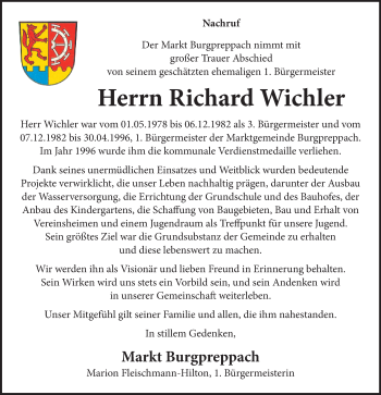 Traueranzeige von Richard Wichler von Neue Presse Coburg