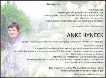 Traueranzeige von Anke Hyneck von Südthüringer Presse