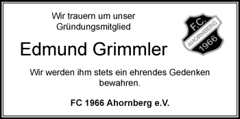 Traueranzeige von Edmund Grimmler von Frankenpost