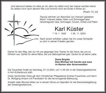 Traueranzeige von Karl Küster von Frankenpost