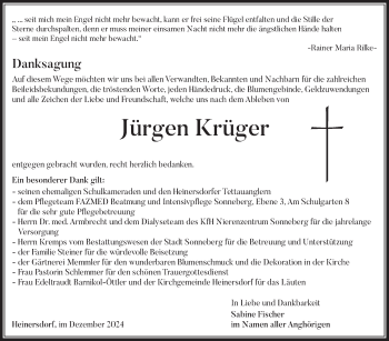 Traueranzeige von Jürgen Krüger von Südthüringer Presse