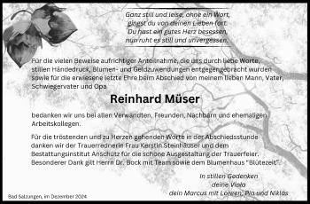 Traueranzeige von Reinhard Müser von Südthüringer Presse