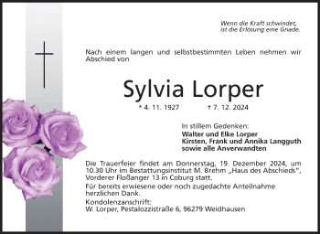 Traueranzeige von Sylvia Lorper von Neue Presse Coburg