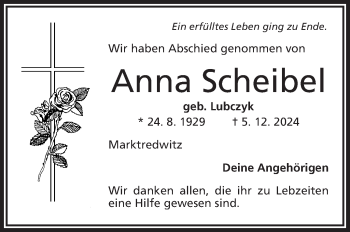 Traueranzeige von Anna Scheibel von Frankenpost