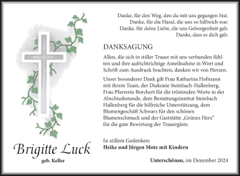 Traueranzeige von Brigitte Luck von Südthüringer Presse