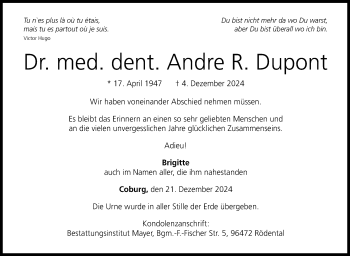 Traueranzeige von Andre Dupont von Neue Presse Coburg