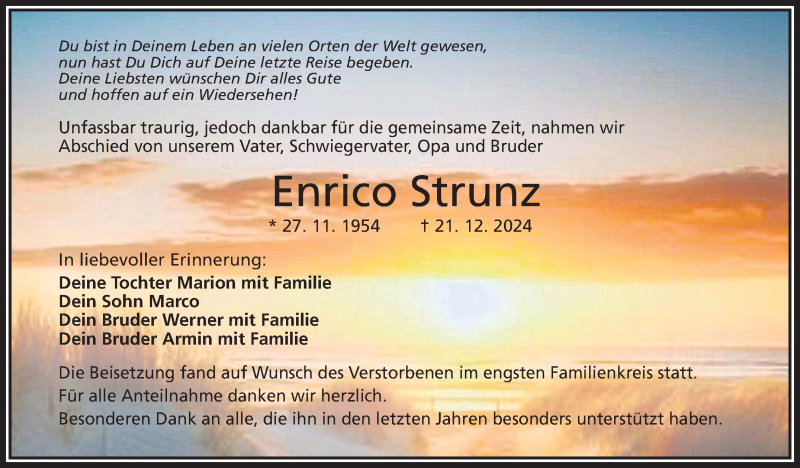  Traueranzeige für Enrico Strunz vom 31.12.2024 aus Frankenpost