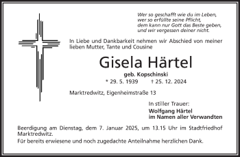 Traueranzeige von Gisela Härtel von Frankenpost