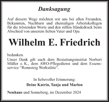 Traueranzeige von Wilhelm Friedrich von Südthüringer Presse