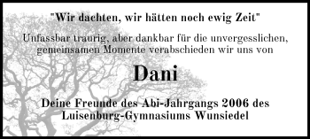 Traueranzeige von Dani  von Frankenpost