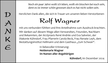 Traueranzeige von Rolf Wagner von Südthüringer Presse