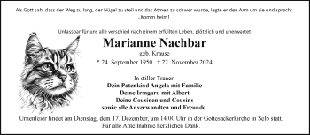 Traueranzeige von Marianne Nachbar von Frankenpost