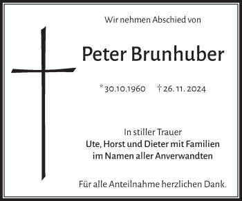 Traueranzeige von Peter Brunhuber von Frankenpost