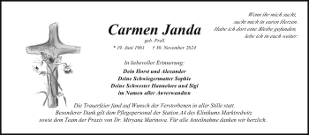 Traueranzeige von Carmen Janda von Frankenpost